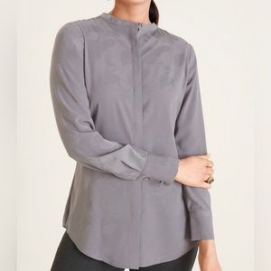 Chico’s Floral Jacquard Satin Blouse, Sterling Gray
